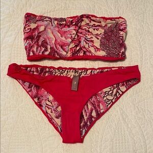 Reversible Maaji Pink and Red Bandeau Bikini Set (comes optional straps)
